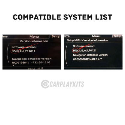 compatible models list for a carplay kit made fore the audi q3 2013-2018